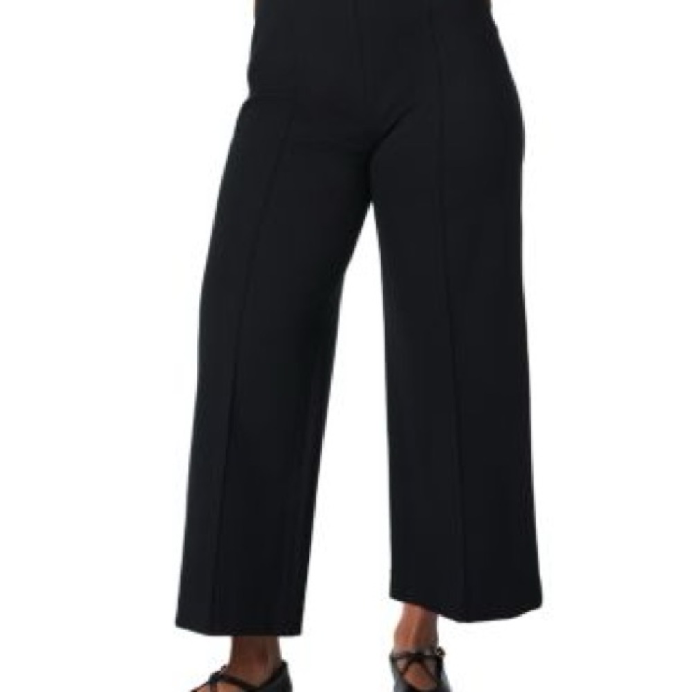 Spanx Smooth Black Ponte Cropped Wide-Leg Pants